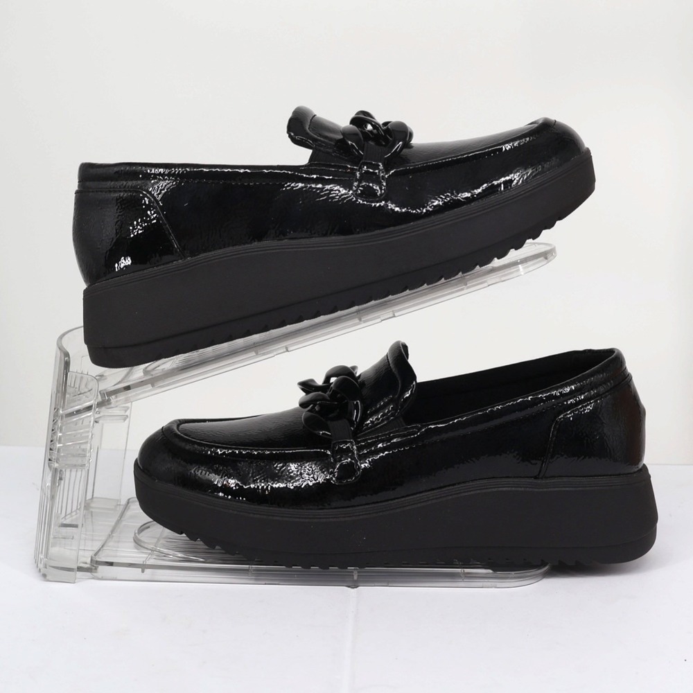 Clarks Zylah May Black Crinkle Patent Chain Platform Loafer 9 M NIB Office Siren - Picture 6 of 8
